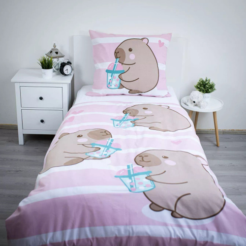 Памучно спално бельо 140x200 Капибара розова 70x90 Jerry Fabrics