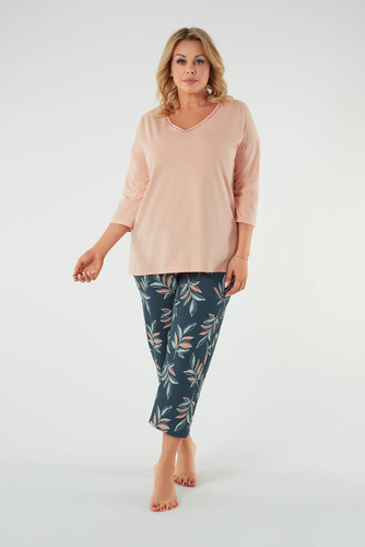 Julietta Дамска пижама 3/4 ръкав, 7/8 панталон Италианска мода - сьомга/принт 