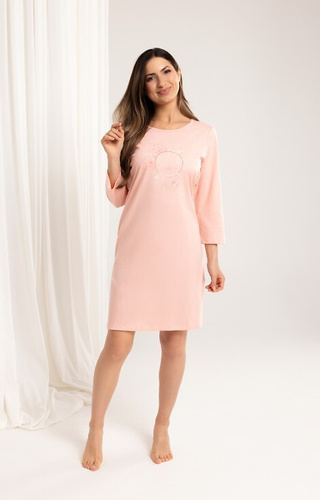 163 Памучна нощница Regina apricot – 3/4 ръкав, щампа, над коляното