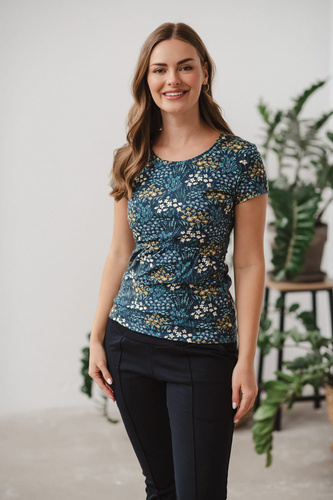 Milk Shirt Блуза за кърмачки и бременни с къс ръкав Milk&Love поляна на морско синьо