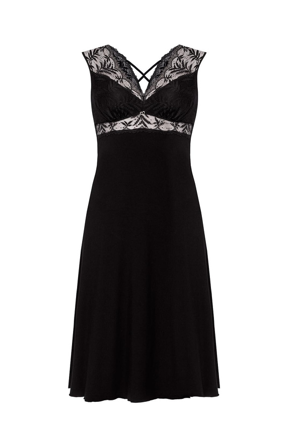 Черна нощница Petra KM29 Mefemi от Nipplex – вискоза, дантела, дължина до прасеца