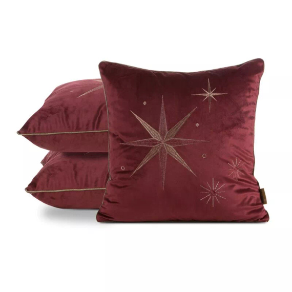 Глава 259 Коледна калъфка за възглавница Eurofirany – бордо кадифе със звезда от шампанско
