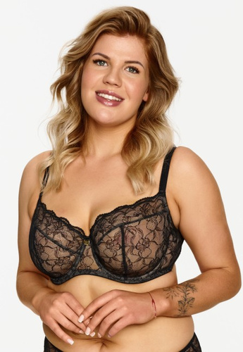 2607 Lupoline черен сутиен от мека дантела за по-пълен бюст
