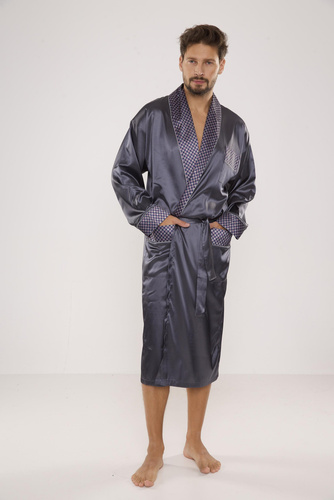 940 Forex мъжки сатенен халат за баня - сив