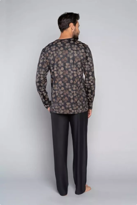 Pinus Мъжка пижама с дълъг ръкав, дълъг панталон Италианска мода - принт/графит
