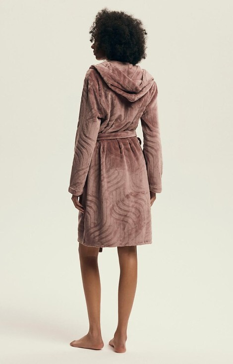 43602 Дамски халат с качулка Devyn, цвят Henderson, махагон – къс, топъл, велурени