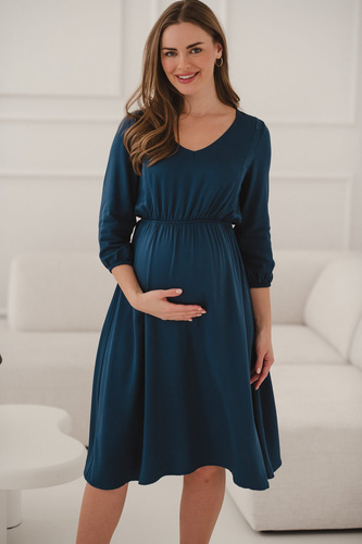 Lovely Dress Midi Рокля за бременни и кърмачки Milk&Love – тъмносиня, 100% вискоза, 3/4 ръкав | Стил и комфорт