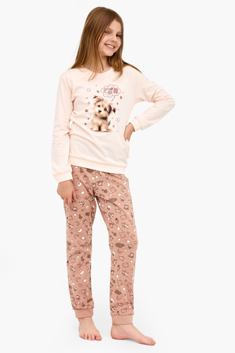 592/193 Sweet Dog Cornette – момичешка пижама в цвят екрю, 100% памук, куче