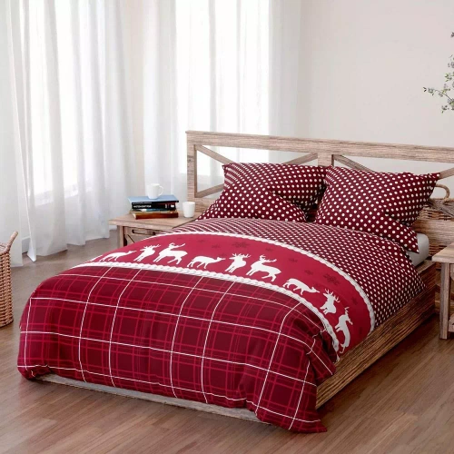 1A Коледен комплект спално бельо от памук от Spod Igły i Nitki – червено каре на точки, цип, 100% памук