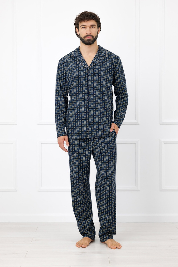 Мъжка пижама Italian Fashion Broken 100% памук, дълга, с копчета