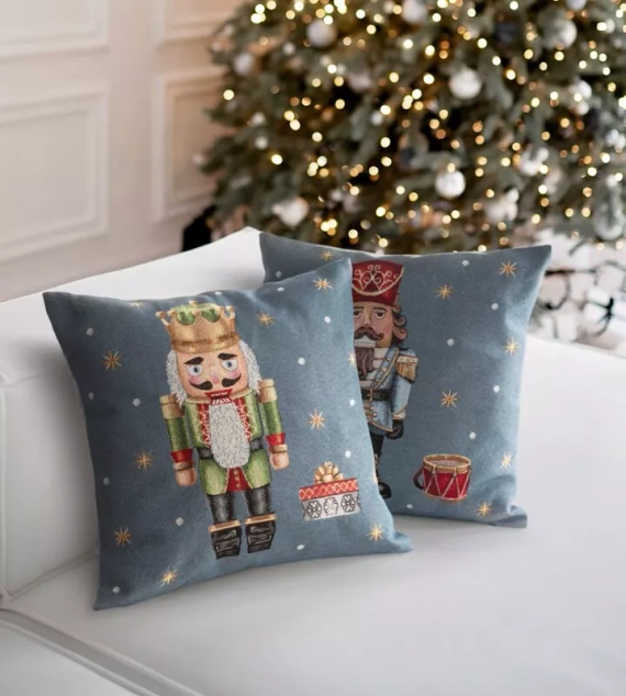 Chp 6080 Коледен гоблен Калъфка за възглавница Лешникотрошачка Евро Пердета Сиво