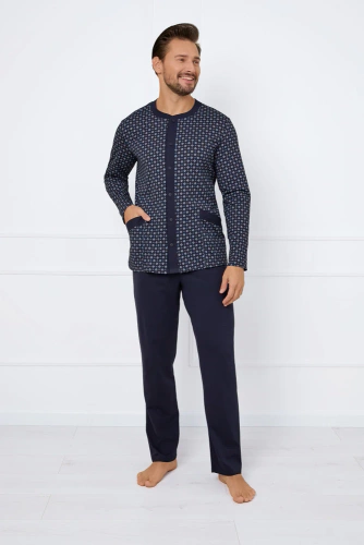 Rajmund Мъжка пижама с дълъг ръкав и дълъг панталон Италианска мода - принт/зелено