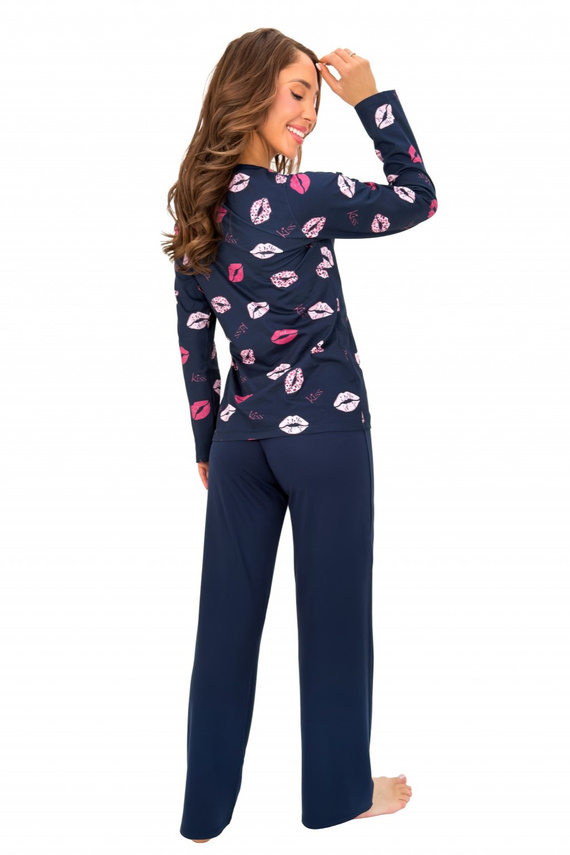 Donna Kiss Long дамска пижама тъмносиня 100% памук дълги панталони