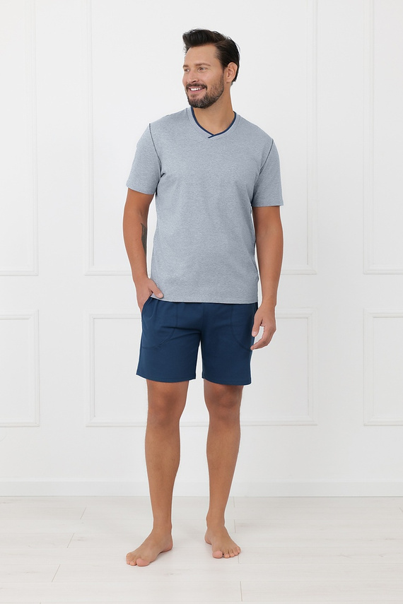 Мъжка памучна пижама Devon Italian Fashion с къс ръкав, меланж