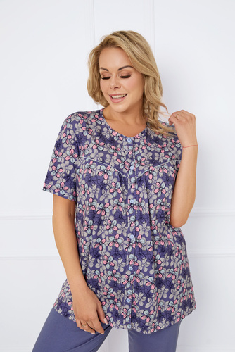 Bonaria Дамска пижама с къс ръкав и 3/4 панталон Италианска мода - принт/дънки 