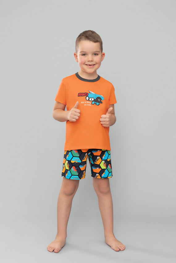 Comics Момчешка пижама с къс ръкав, панталон Италианска мода - оранжево/принт