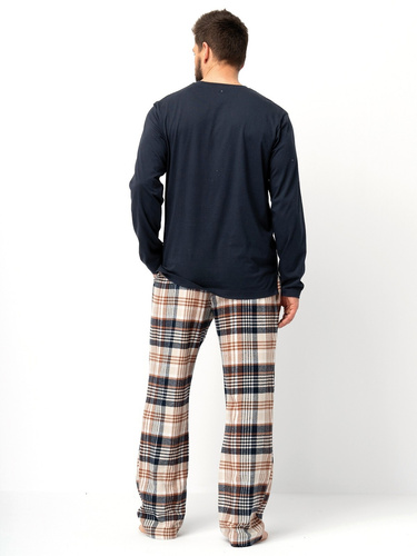 MNS 444 Мъжка пижама Key, черна - памук, дълъг ръкав и гладък панталон