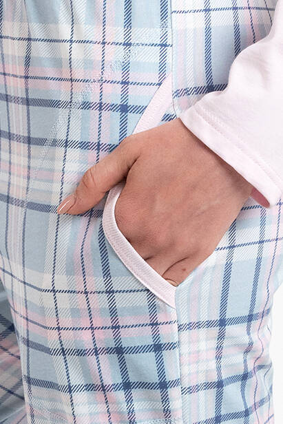 Emilly Разкопчана дамска пижама с дълъг ръкав и панталон Италианска мода - розово/принт 