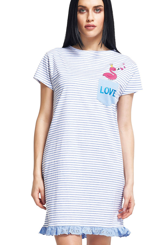 Нощница Oxxana Blue – 100% памук, райе и волани