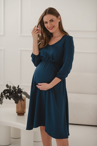 Lovely Dress Midi Рокля за бременни и кърмачки Milk&Love – тъмносиня, 100% вискоза, 3/4 ръкав | Стил и комфорт