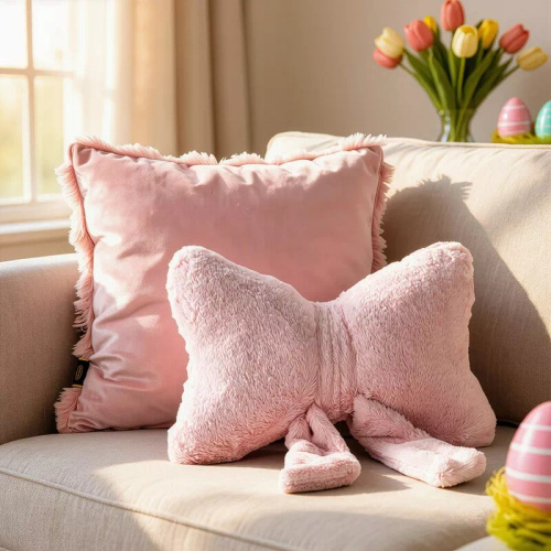 Eurofirany Wiosna 135 – декоративна възглавница 37x10x30 с панделка pink