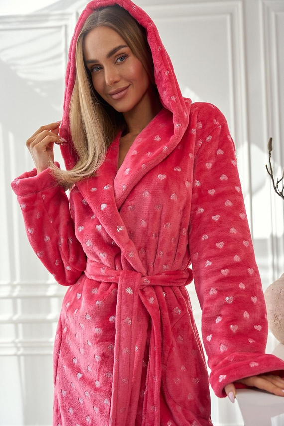 Дамски халат 2551 Amira L&amp;L малинов - дълъг с качулка | Елегантност и комфорт