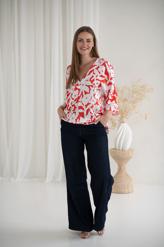 Блуза за бременни и кърмачки на цветя Mamafullness Milk&Love – вискоза, 3/4 ръкав, oversize