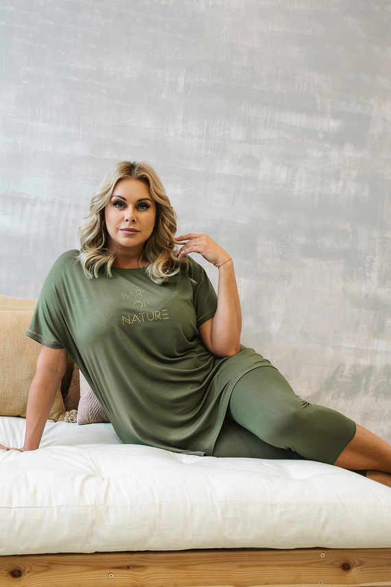 Пижама Natura Дамска пижама с къс ръкав и 3/4 панталон Италианска мода - каки