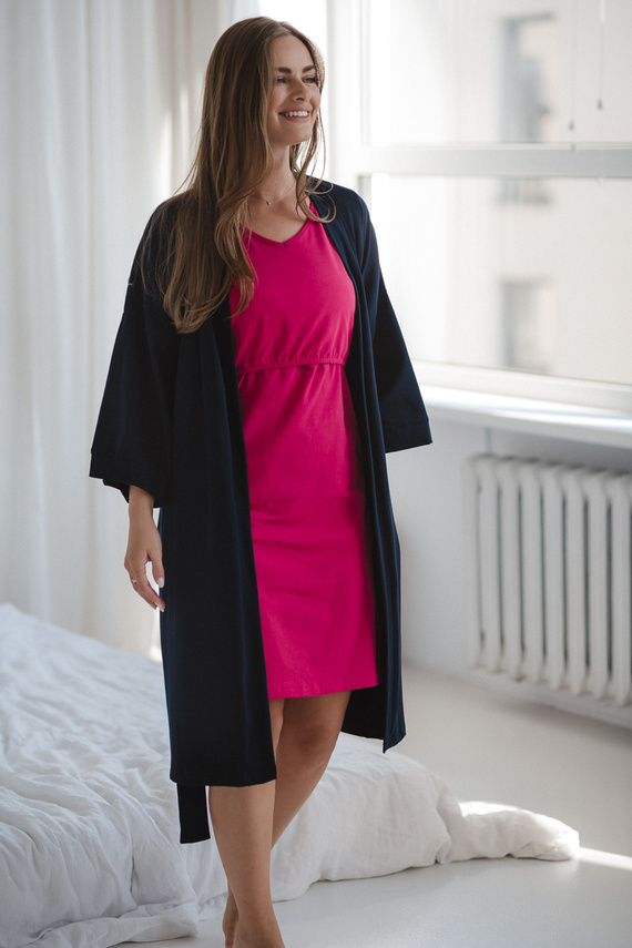 Тъмносин халат за бременни Milk&amp;Love – памук с еластан, удобен, 7/8 ръкави