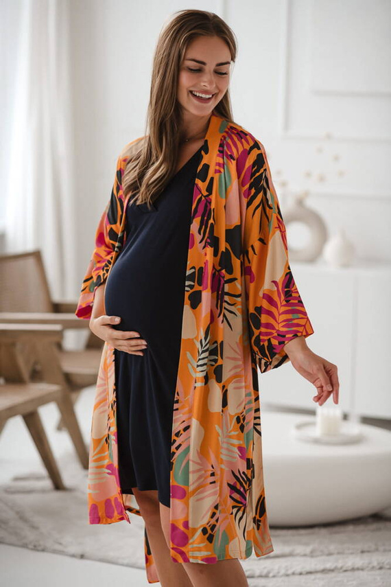 Tropical Orange szlafrok bambusowy ciążowy Milk&Love pomarańczowy 