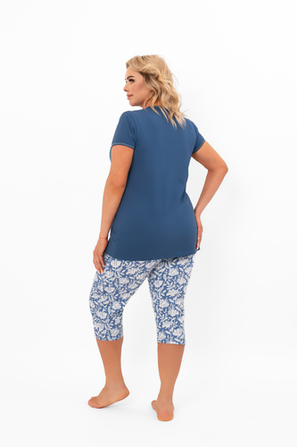 Дамска пижама Boma - къс ръкав, панталон 3/4, памук Италианска мода - дънки/принт