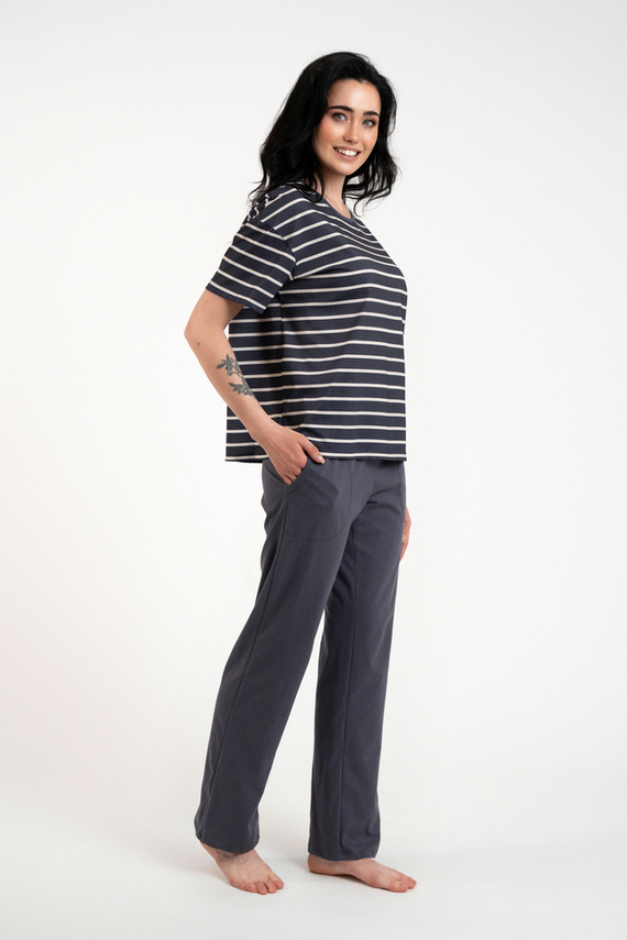 Betty Дамска пижама с къс ръкав и дълъг панталон Италианска мода - графит/графит