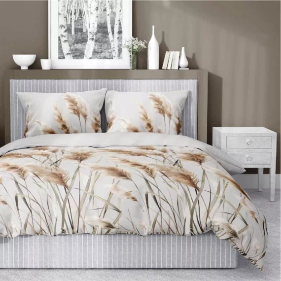 5329 B Спално бельо от сатен Pampas grasses Detexpol сиво