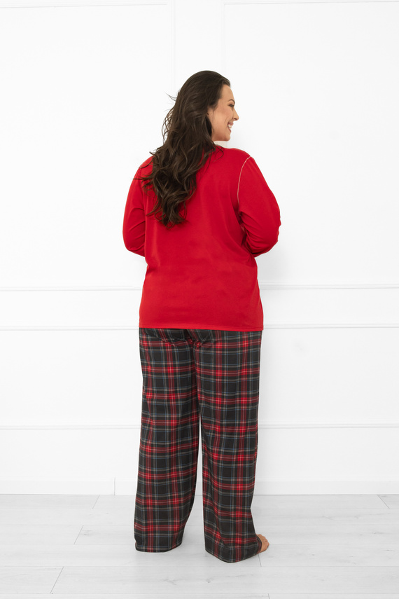 Дамска пижама Italian Fashion в червено - памук, дълъг ръкав и панталон, карирана 