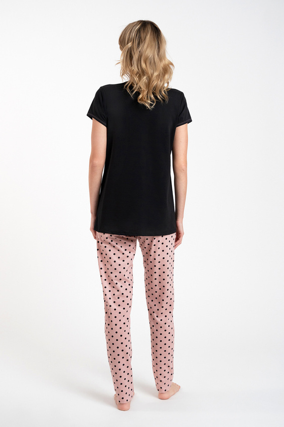 Buscato Дамска пижама с къс ръкав и дълъг панталон Италианска мода черно/принт 