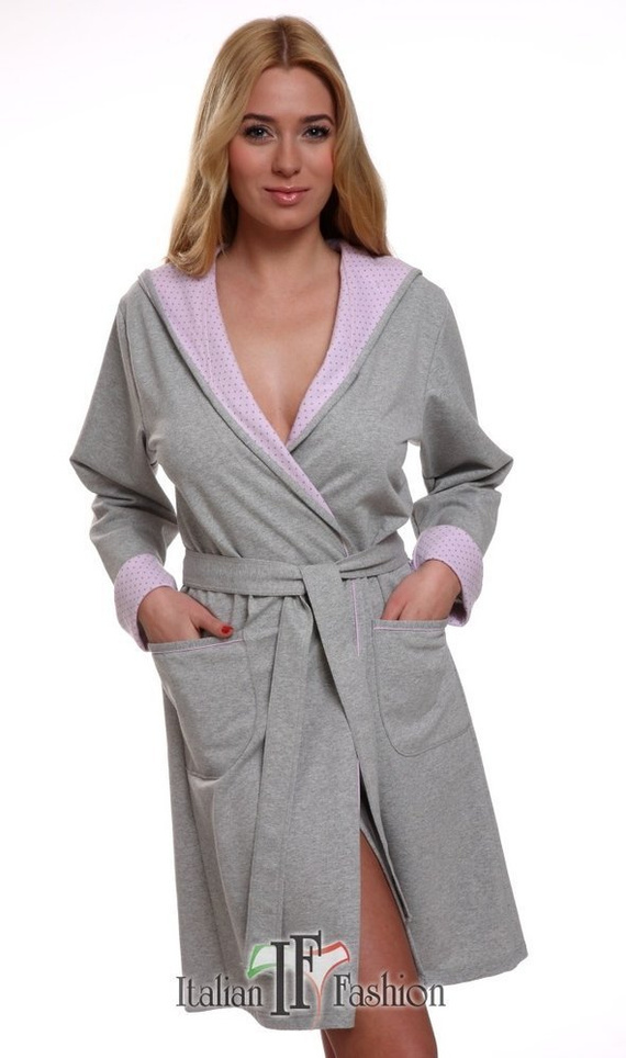 Дамски комфортен халат Italian Fashion- melange/pink