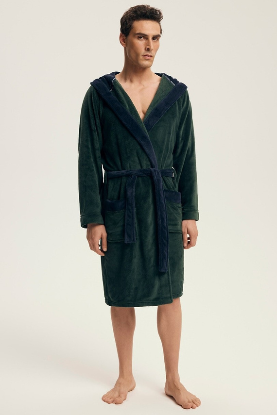 Мъжки халат Henderson 43377 Natch Green - с качулка, топъл трикотаж, комфорт и елегантност