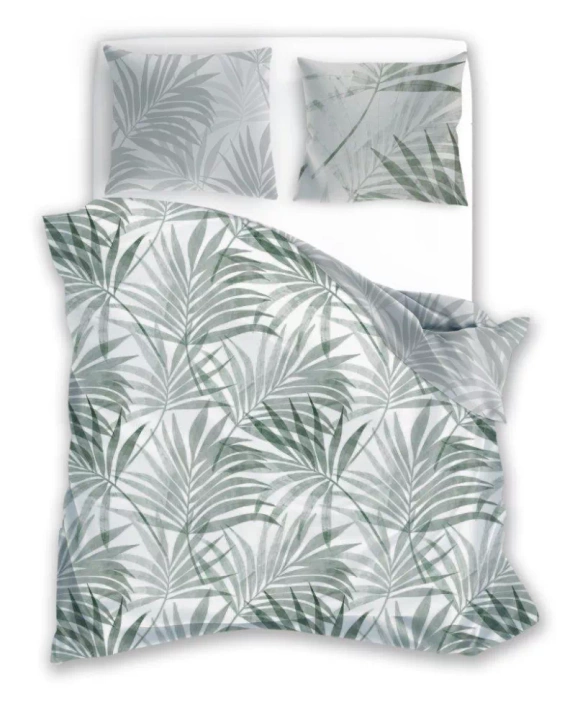 Milargo Verde 004 Сатенено спално бельо с листа Фаро, сиво