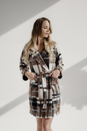 031 De Lafense одеяло за баня - топъл дамски халат от полар Super Cozy, кафяв