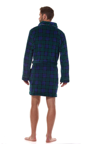 2456 BJ Мъжки тъмносин халат за баня L&amp;L - мек, кариран с яка