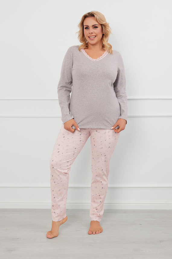 Rosaria Дамска пижама с дълъг ръкав и дълъг панталон Италианска мода - меланж/принт