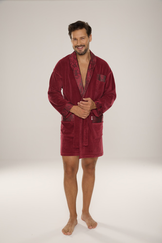 866 Noble Мъжки велурен халат De Lafense - къс, елегантен, памук - бордо