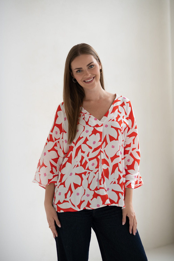 Блуза за бременни и кърмачки на цветя Mamafullness Milk&Love – вискоза, 3/4 ръкав, oversize