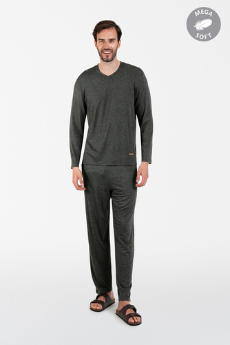Akord Мъжка пижама с дълъг ръкав и дълъг панталон Италианска мода - c.меланж 