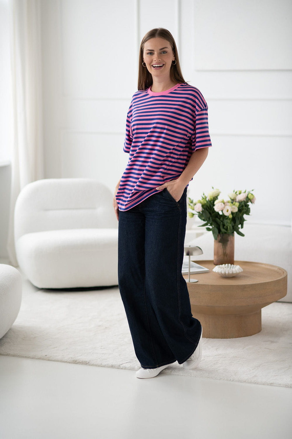 Тениска за бременни и кърмачки Mamahood Milk&Love на розово и синьо райе - удобна и стилна