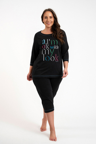 Дамска пижама Olza 3/4 ръкав, 3/4 панталон Италианска мода - черна 