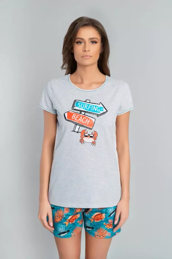 Oceania Дамска пижама с къс ръкав, къси панталони Италианска мода - меланж/принт