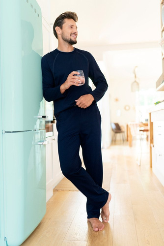 Niko Мъжка пижама с дълъг ръкав и дълъг панталон Италианска мода - тъмносиньо 