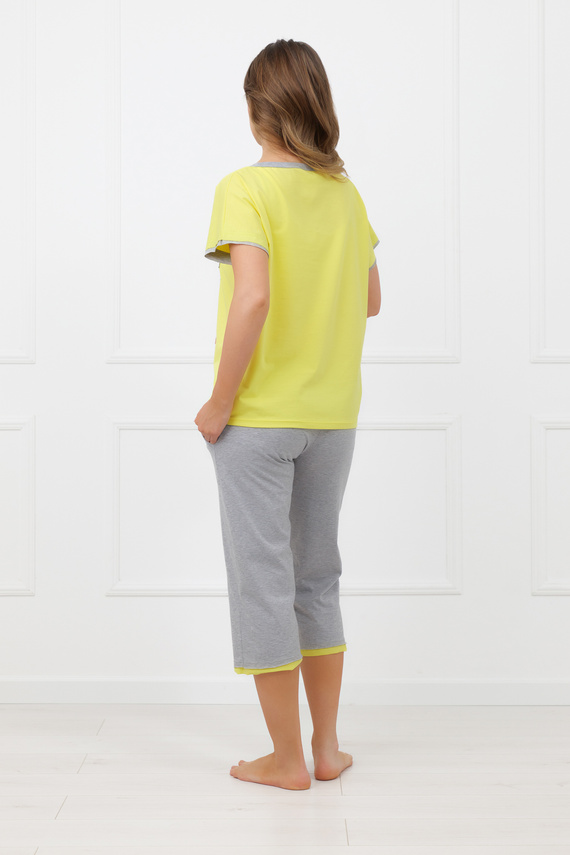 Дамска пижама Sabrina Italian Fashion 100% памук – къс ръкав, панталон 3/4