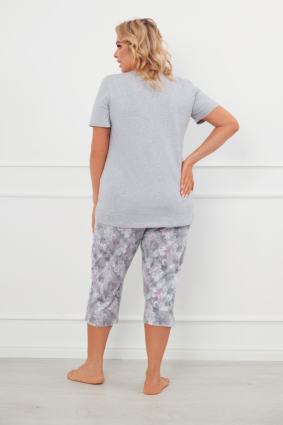 Дамска пижама Ibena с къс ръкав и 3/4 панталон Италианска мода - меланж/принт